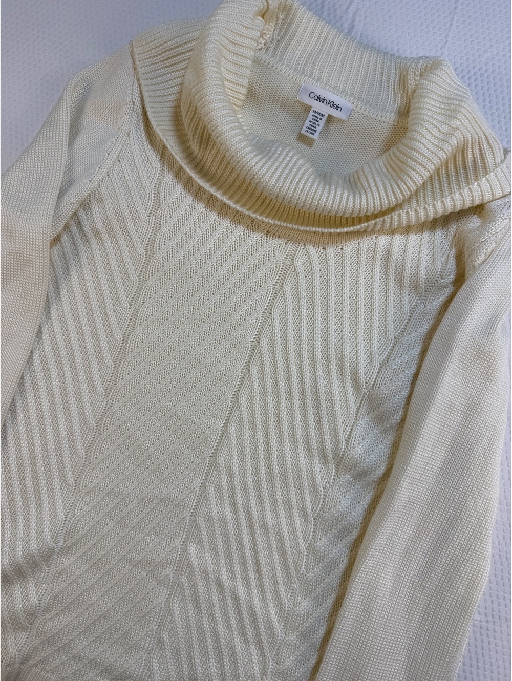 Calvin Klein Womens M Ivory Cowl Neck Textured Knit Sweater Coastal Minimalist